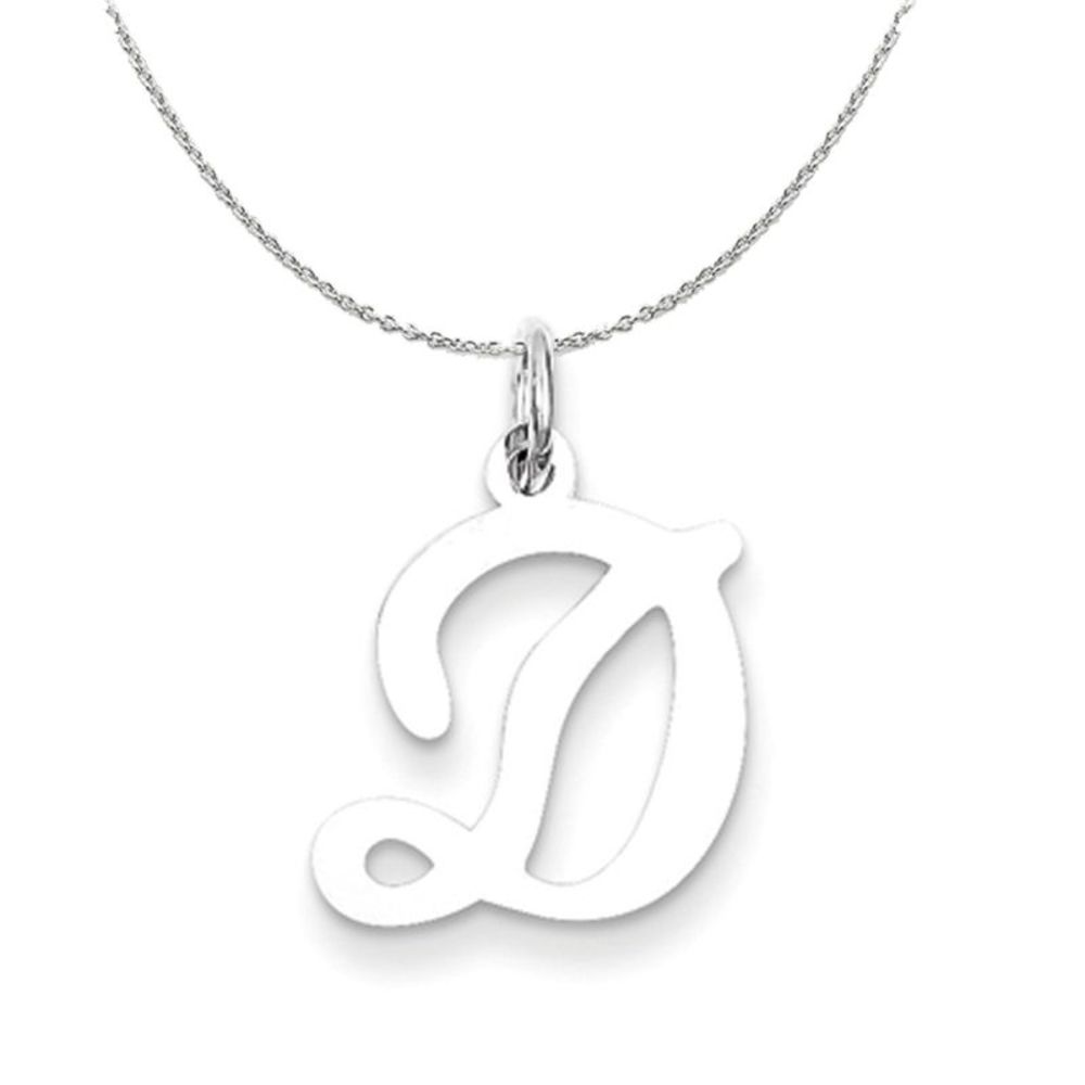 Silver, Sophia Collection, Small Script Initial D Necklace - 18 In